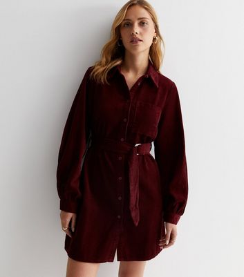 Burgundy shirt dress new deals look