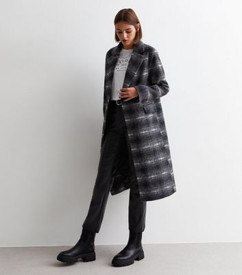 Black Check Longline Formal Coat New Look