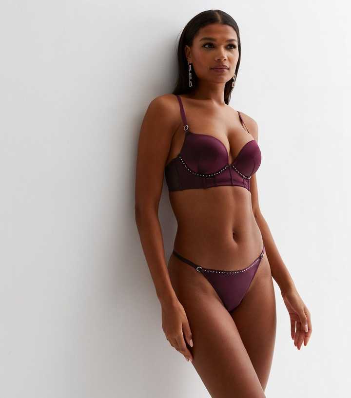 Burgundy Satin Diamanté Thong