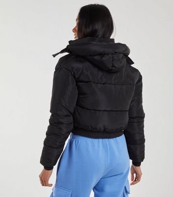 Black cropped puffer coat with 2024 hood