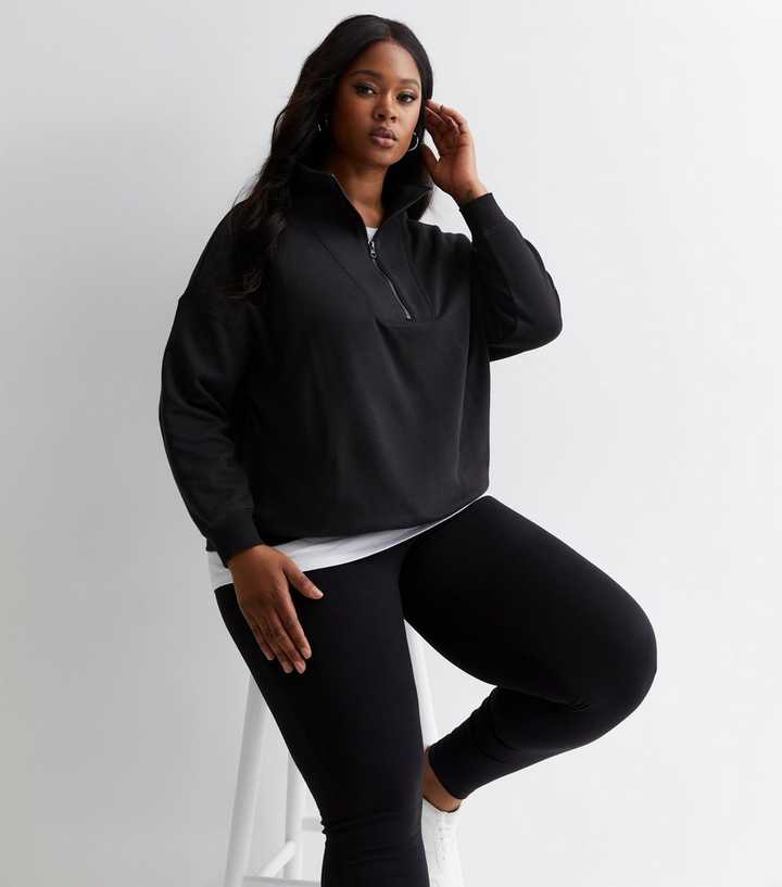 Curves Black Zip Neck Sweatshirt