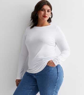 Curves White Crew Neck Long Sleeve Top