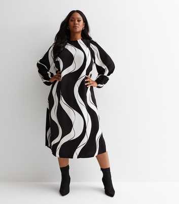 Curves Wave Print Satin Midi Dress