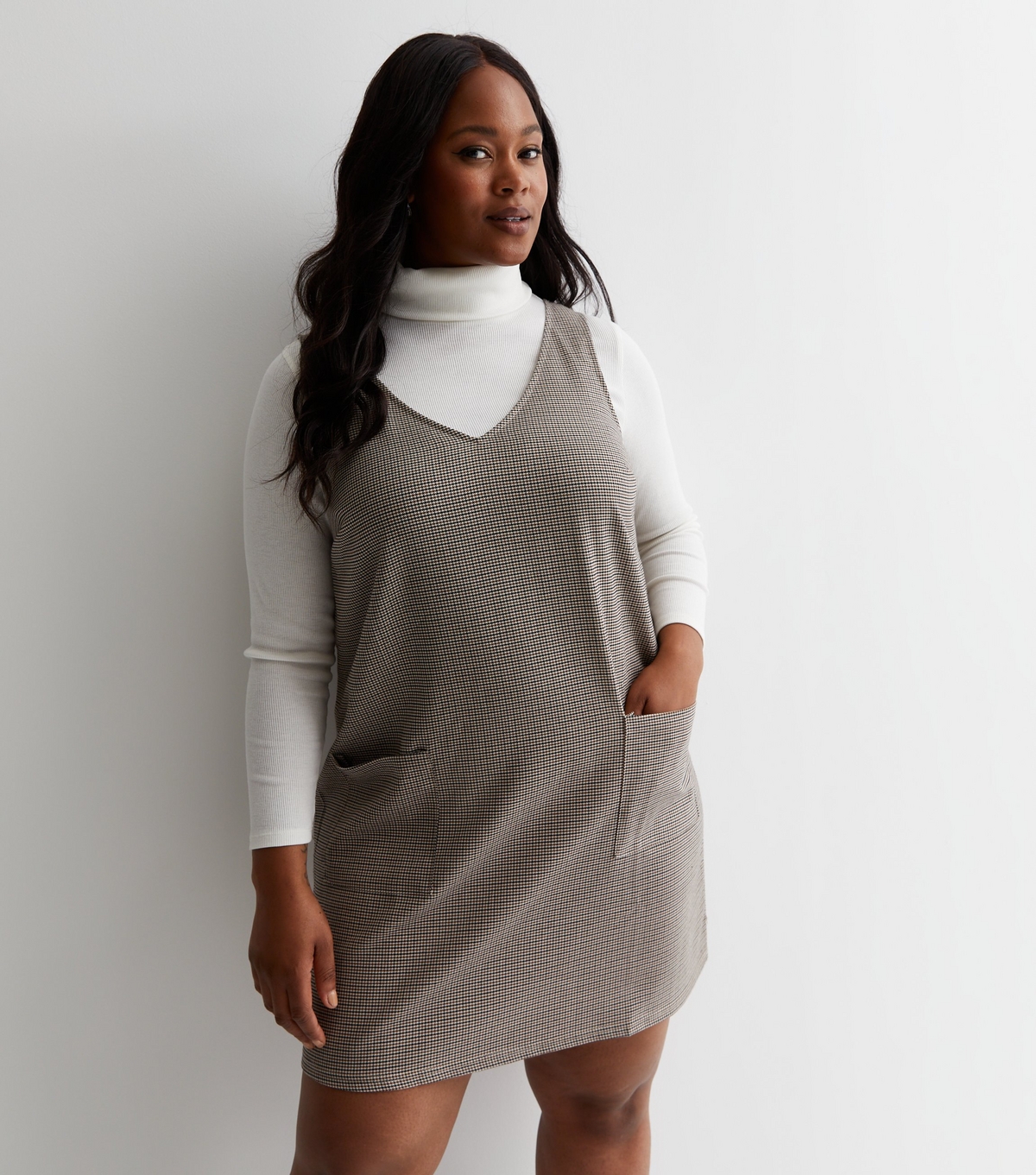 Women's Plus Size Brown Heritage Check Pinafore Dress Curves New Look