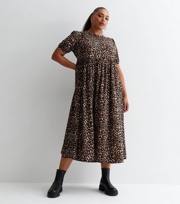 Curves Brown Leopard Print Smock Midi Dress New Look