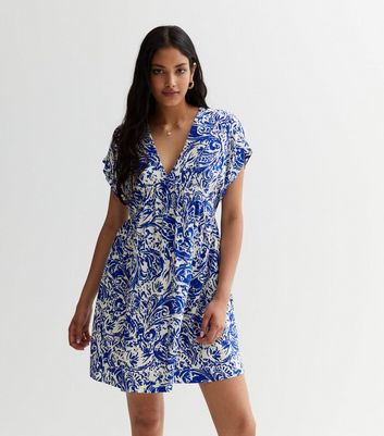 Blue Paisley Short Sleeve Smock Mini Dress | New Look