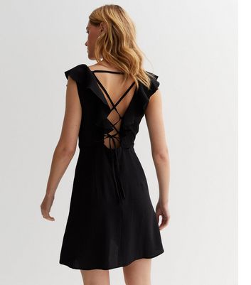 Loft black ruffle store dress