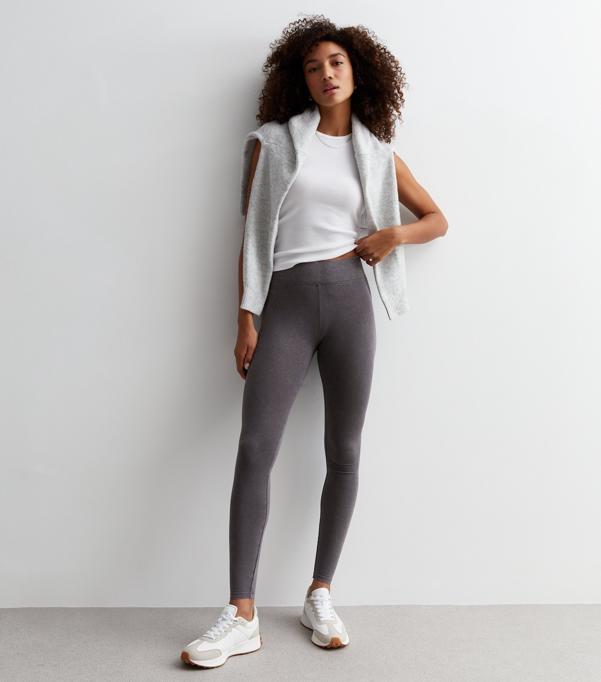 Women's Dark Grey Acid Wash Leggings New Look
