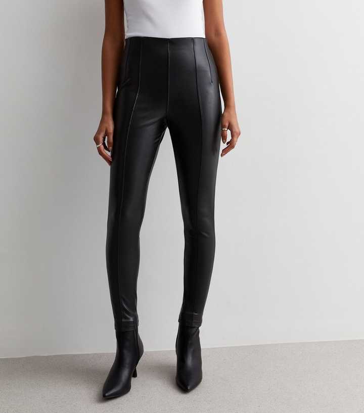 Black Leather-Look High Waist Leggings