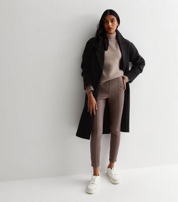 New Look faux leather trouser leggings in dark brown | ASOS