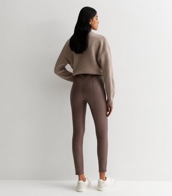 BROWN LEATHER LOOK LEGGINGS – Hanora Fashion