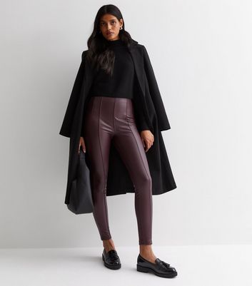 burgundy leather look high waist leggings