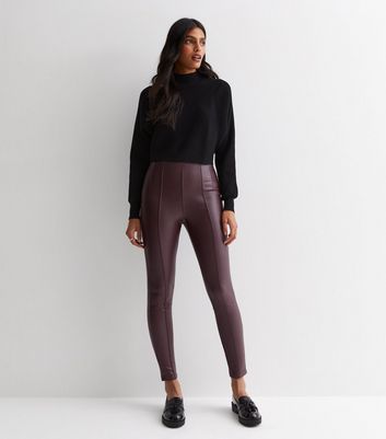 Topshop Tall faux leather skinny pants in burgundy | ASOS