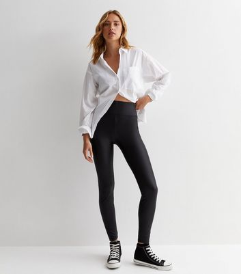 New Look leather look leggings with front slit in black | ASOS