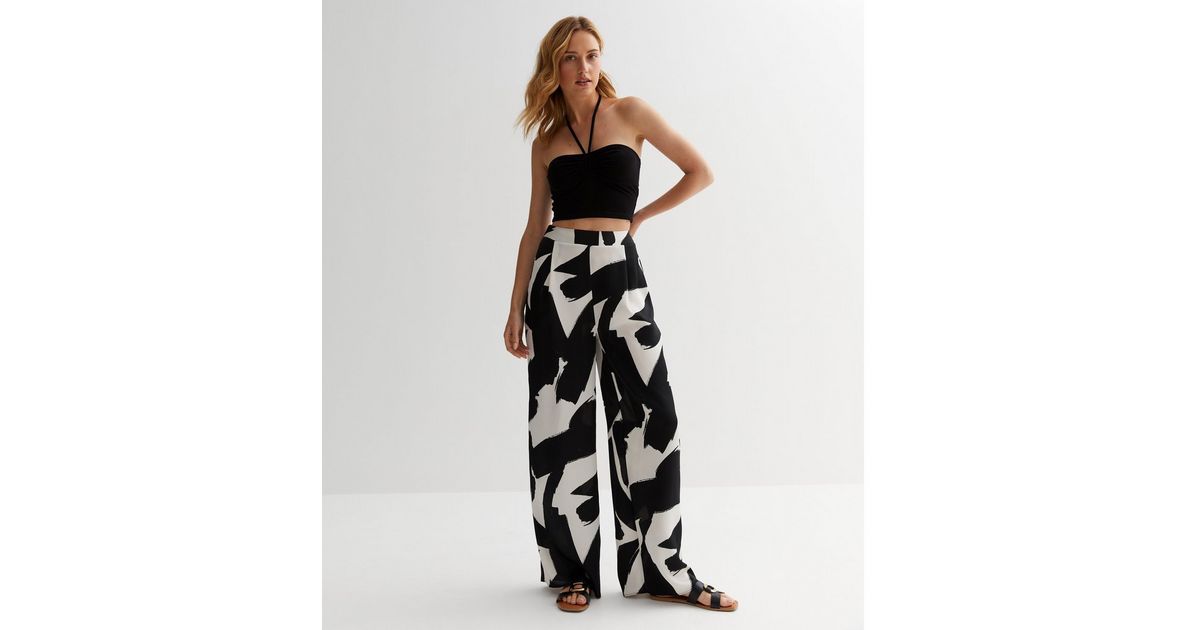 Abstract Leaf Print Straight Leg Trousers