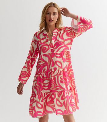 Cameo Rose Pink Swirl Smock Mini Dress New Look