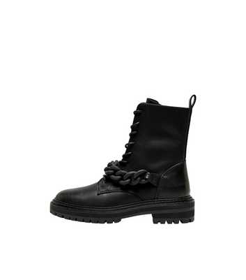 ONLY Black Leather-Look Chain Trim Boots
