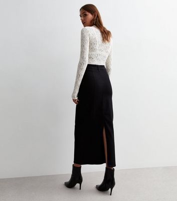 Black Split Hem Denim Midi Skirt New Look