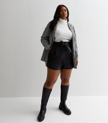 Curves Black Leather-Look Belted Shorts New Look