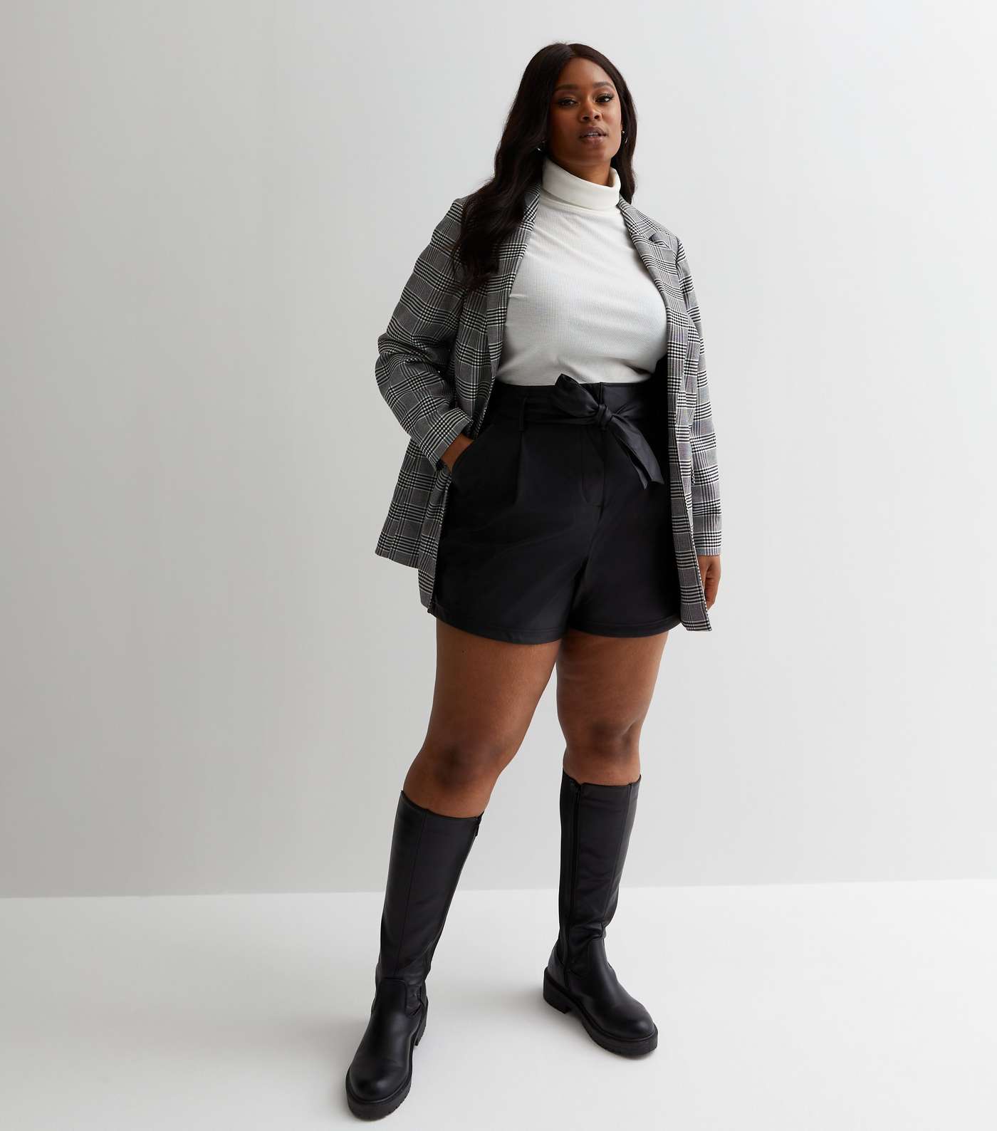 Curves Black Leather-Look Belted Shorts Image 3