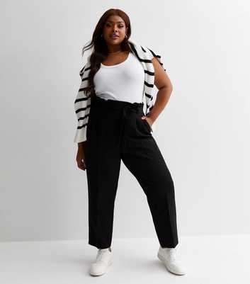 Curves Black High Waist Paperbag Trousers