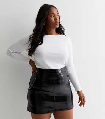 Curves Black Leather-Look Zip Detail Mini Skirt