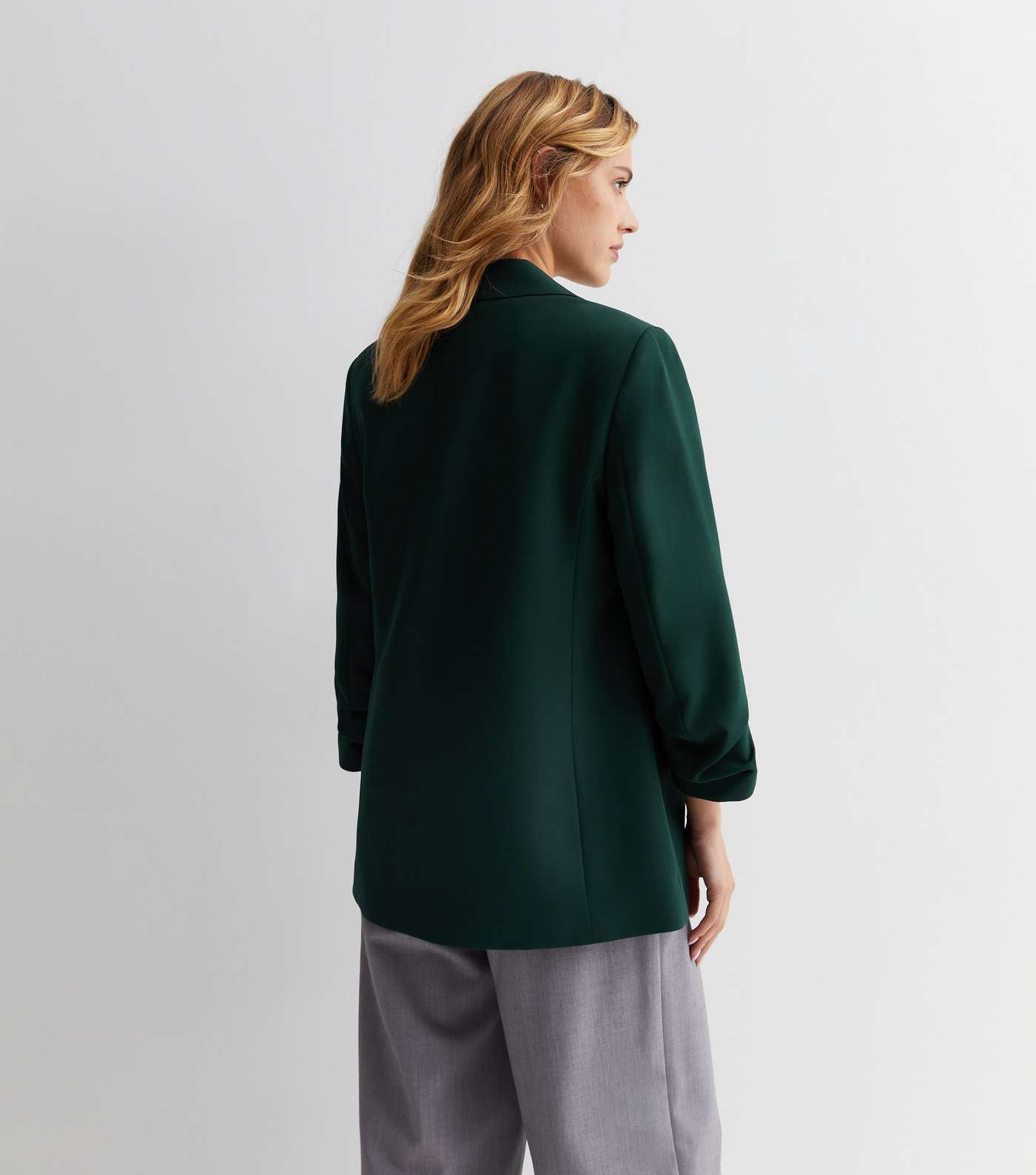 Dark Green Ruched Sleeve Oversized Blazer Image 4