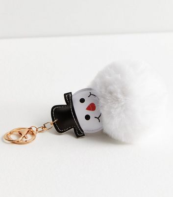 White Faux Fur Pom Pom Snowman Bag Charm New Look