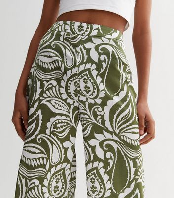 Green Paisley Wide Leg Trousers New Look