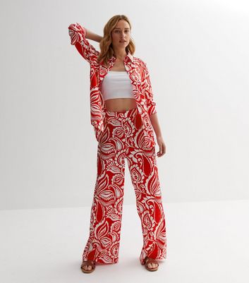 red paisley wide leg trousers