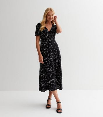 New look outlet black spotty dress