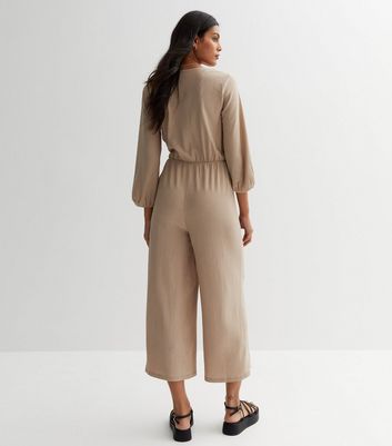 Stone Crinkle Jersey Wrap Jumpsuit New Look