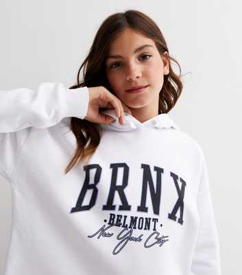 Girls White Bronx Belmont Logo Hoodie