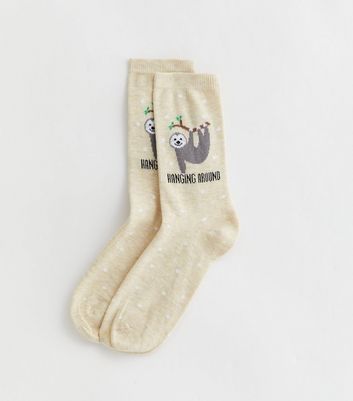 Cream Sloth Hanging Around Socks New Look