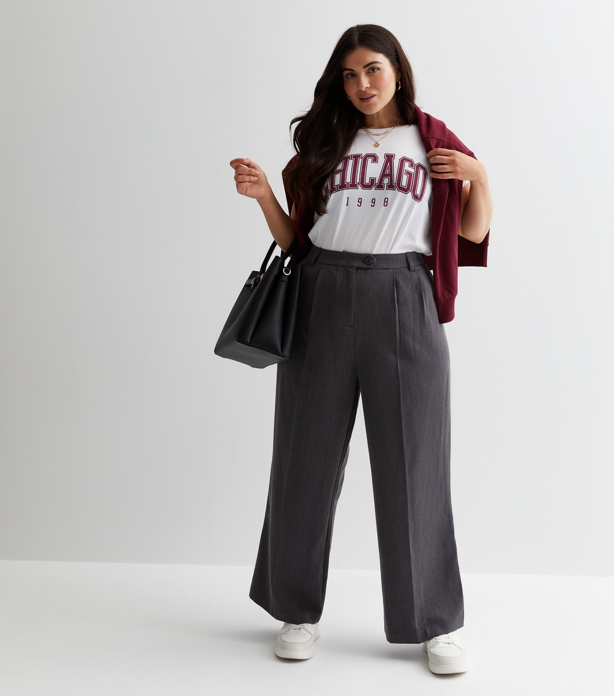 Women's Plus Size Grey Tailored Wide Leg Trousers Curves New Look