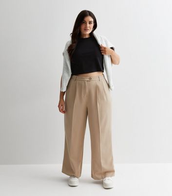 Amazon.com: Ujicde Women Broadcast Wide Leg Pants, High Waist Tailored Wide  Leg Pants Business Casual Loose Long Trousers with Pockets (Color :  Beige#1, Size : X-Small)