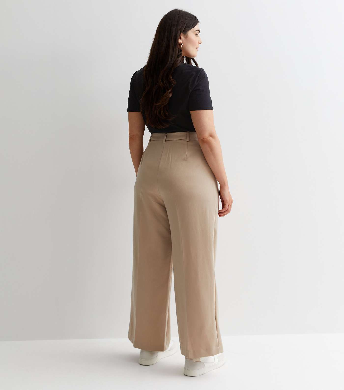 Curves Camel Tailored Wide Leg Trousers Image 4