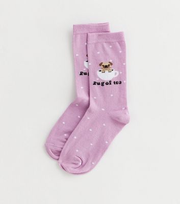 Lilac Pug of Tea Socks New Look