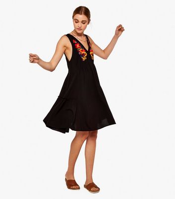 Apricot Black Floral Embroidered Sleeveless Mini Dress New Look