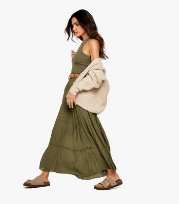 Apricot Olive Tiered Maxi Skirt New Look
