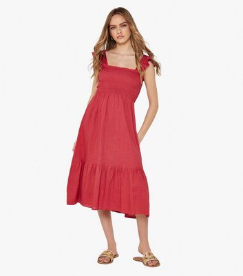 Apricot Deep Pink Linen Midi Dress New Look