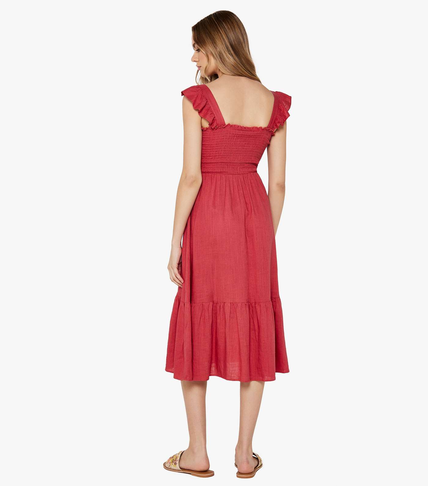 Apricot Deep Pink Linen Midi Dress Image 3