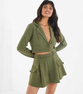QUIZ Khaki High Waist Pleated Shorts