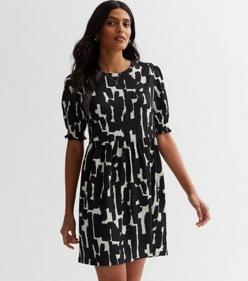 Black Abstract Print Short Sleeve Mini Dress New Look