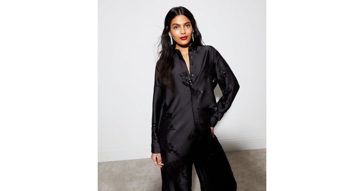 Elan Black Sequin SS Shirt main image 0