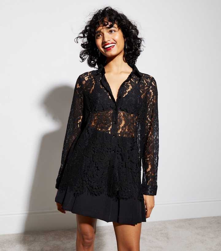 black shirt with lace sleeves