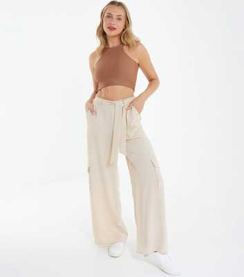 QUIZ Stone Belted Wide Leg Cargo Trousers