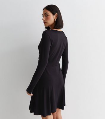 Black jersey wrap store dress long sleeve