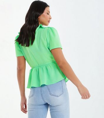 QUIZ Light Green Ruffle Wrap Peplum Blouse New Look