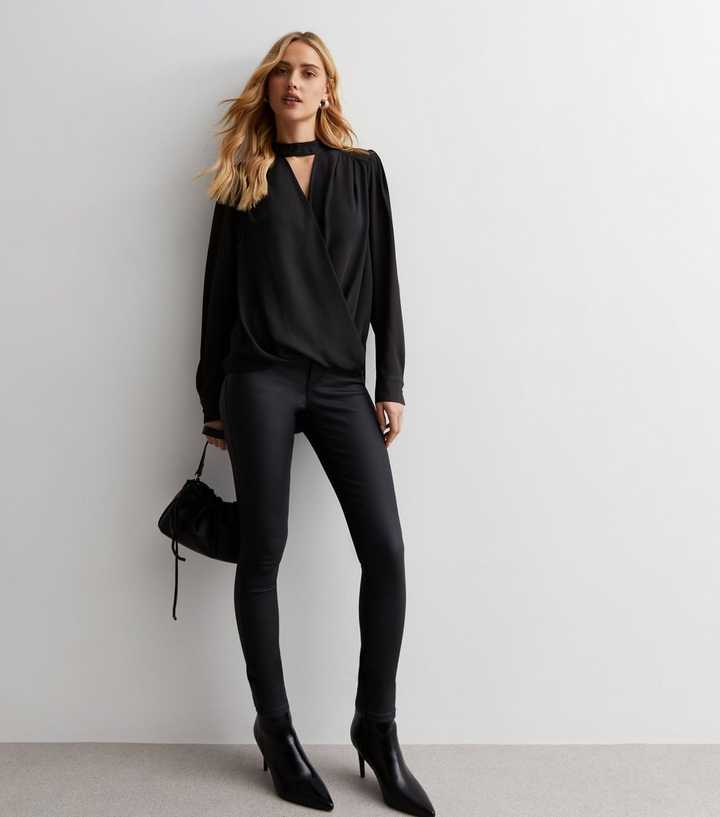 Black High Neck Keyhole Top